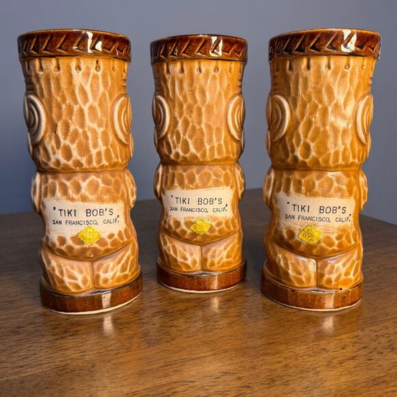 3 Tiki Bob's San Francisco Peanut Lined Face Made In Japan Super Rare - Picture 2 of 6